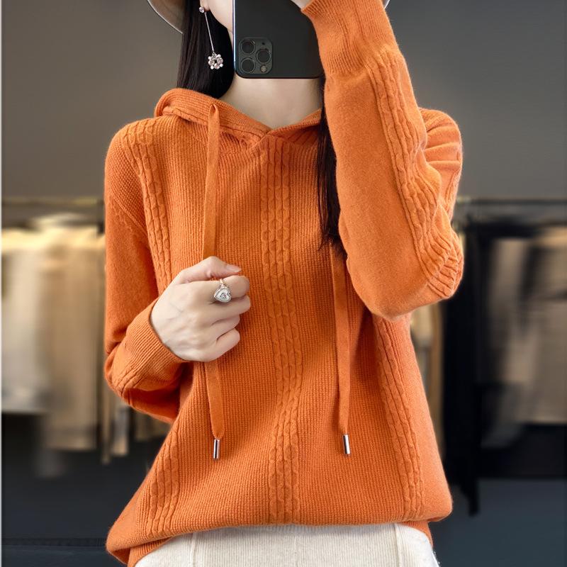 INDFS Женская мода повседневная осень-зима однотонный принт длинный рукав с капюшоном свитера