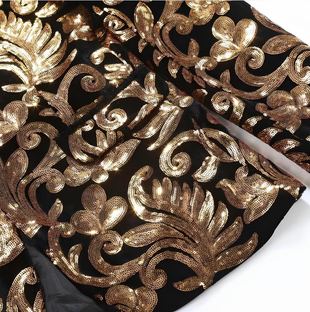 Детские Модные Пиджаки Блейзеры с Золотыми Блестящими Пайетками и Цветочным Узором