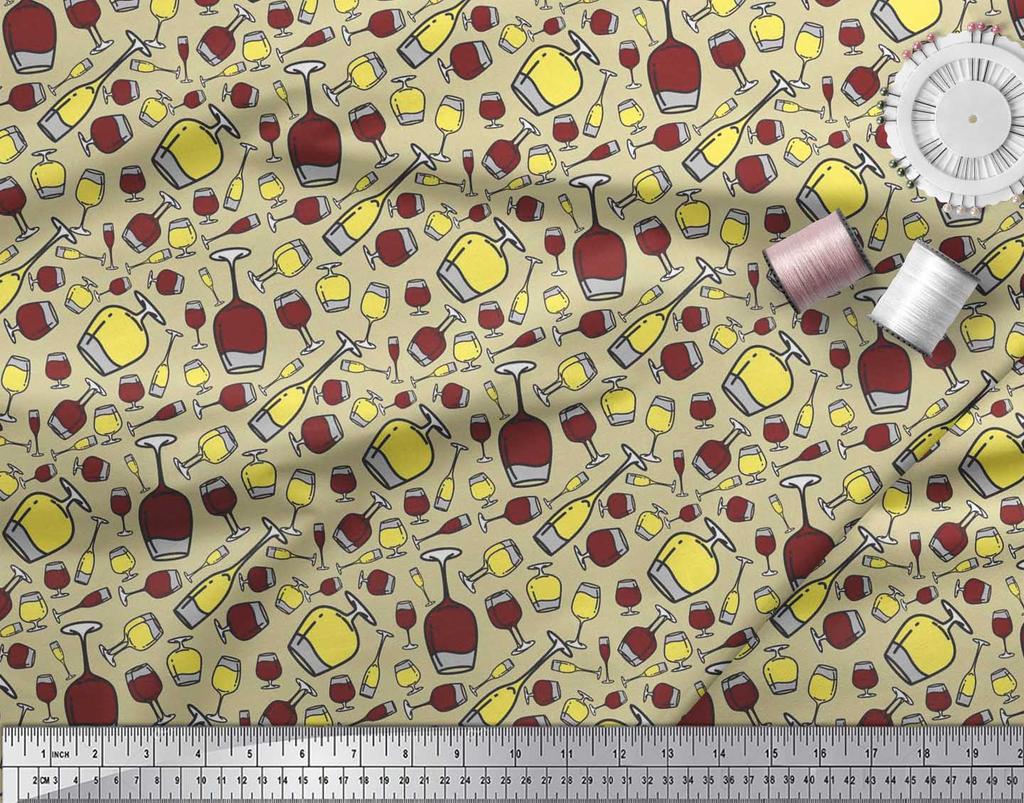 Soimoi Японская креп-сатиновая ткань с принтом для бутылок и бокалов для вина, ткань для рукоделия по метрам, 42 дюйма