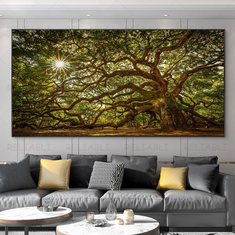 Landscape Pictures Green Tree Canvas Painting Forest Posters and Prints Wall Art Giant Trees Pictures for Living Room Home Decor