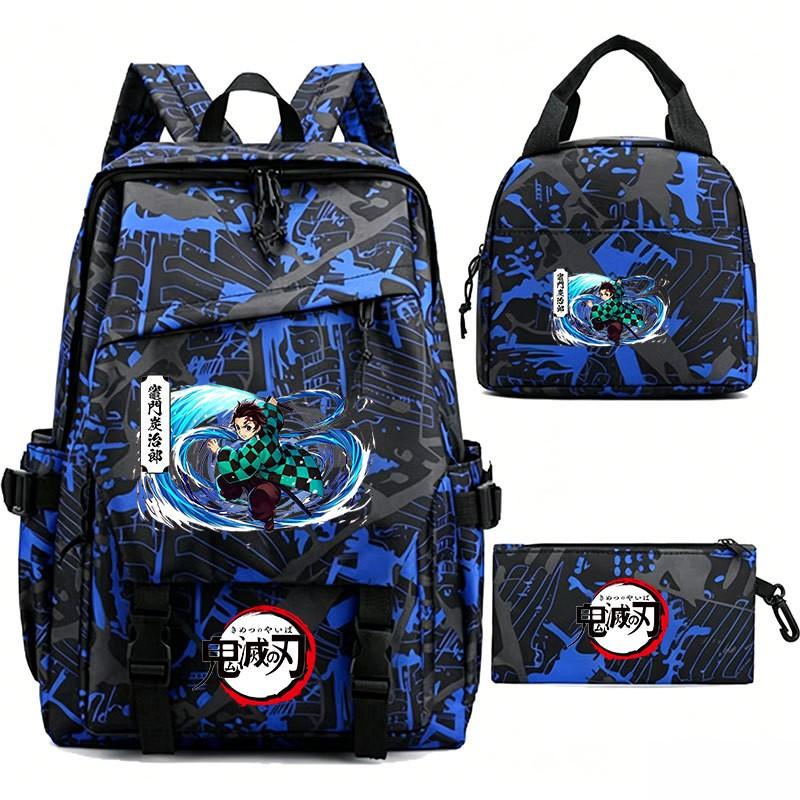 Anime-Inspired School Backpack Set Kids Teens 3-Piece Oxford Fabric Bag Lunch Pouch Pen Case With Ergonomic Straps