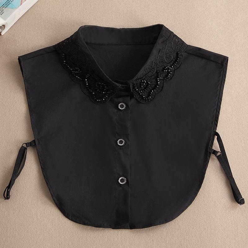 Front Tie White Fake Collar Stand Beads Detachable Collar Fake Women Vintage Crystal Lace Ladies False Blouse Collar Half Shirt
