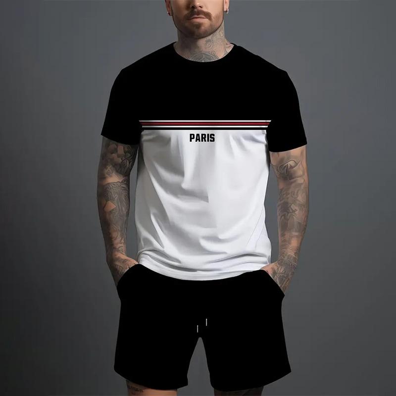2025 New Men's Fashion Sportswear Summer Casual Wear Men's Short Sleeved T-shirt and Shorts Two-piece Set Basic Set