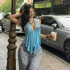 Весна и лето новая женская одежда Стиль Spice Girls для отпуска с открытой спиной на завязках на шее с принтом без рукавов майка топ женский