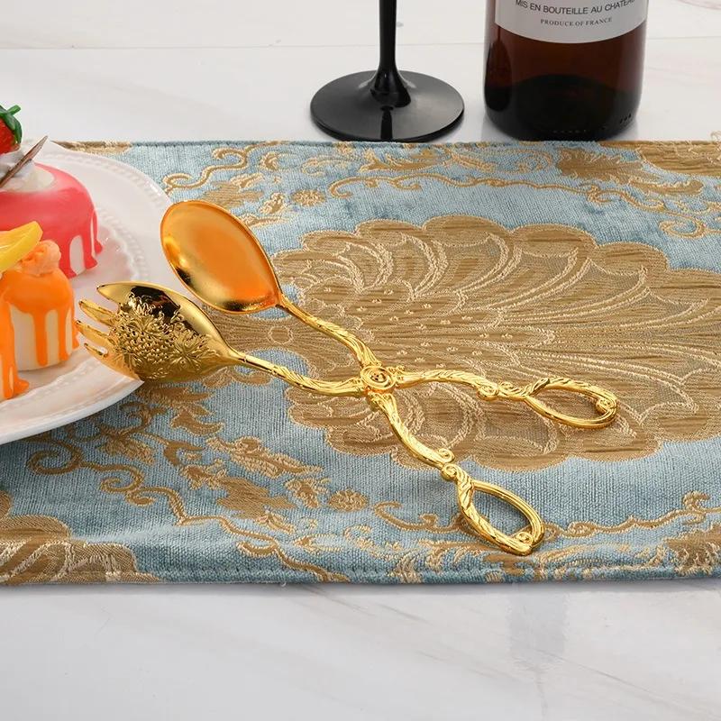 Позолоченный серебряный светильник класса люкс щипцы для еды зажим для салата, фруктов, торта, макарон, десерта, щипцы для барбекю, еда, столовые приборы, зажим для еды