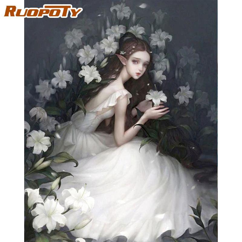 RUOPOTY Длинная юбка, женские наборы для рисования по номерам «сделай сам», для взрослых, рисунок, картина маслом, ручная роспись, холст, картина для настенного искусства 40x50 см