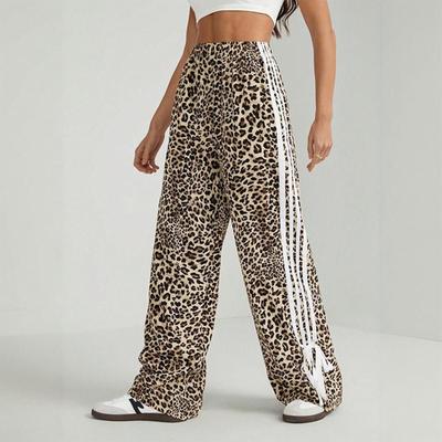 Женские спортивные брюки с высокой талией, свободные широкие брюки, повседневные брюки с контрастными полосками