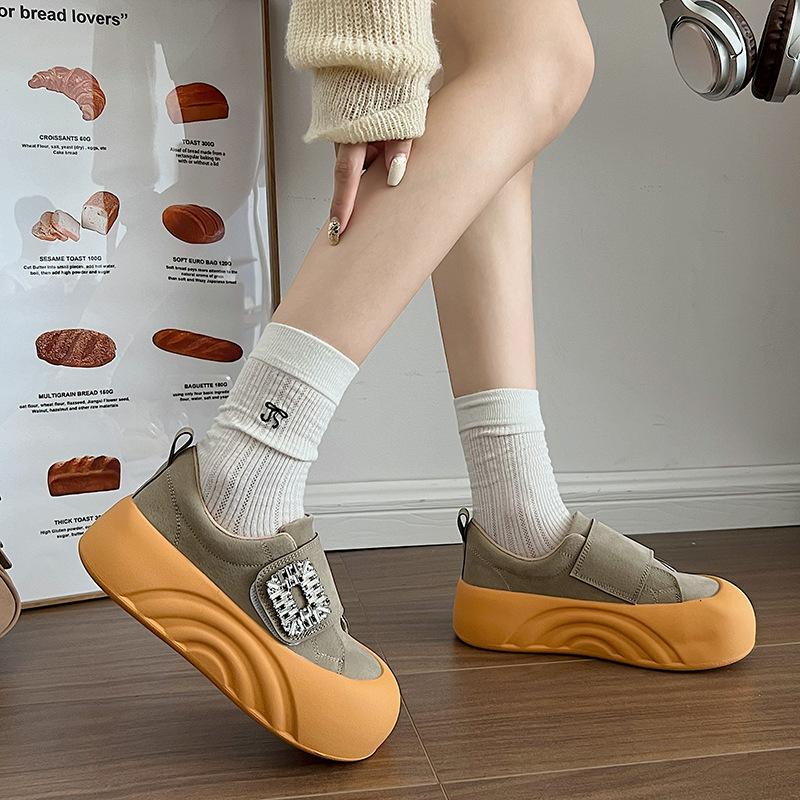 Матовые кожаные туфли на платформе, женские осенние, новая мода, круглый носок, повседневные туфли-липучки, женские туфли-маффины