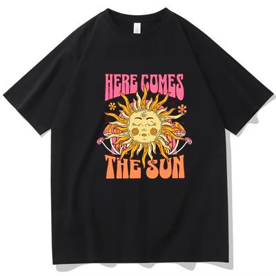 Here Comes The Sun Печать Футболки Летняя Мода Футболка Унисекс Женская Харадзюку Короткий Рукав Круглый Вырез Повседневная Рубашка Топы
