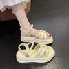Fashion Ladies Shoes Wedges Heel Roman Style Round Toe Tip Women's Sandals Pearl Vintage Designer Original Wholesale Low Price Footwear