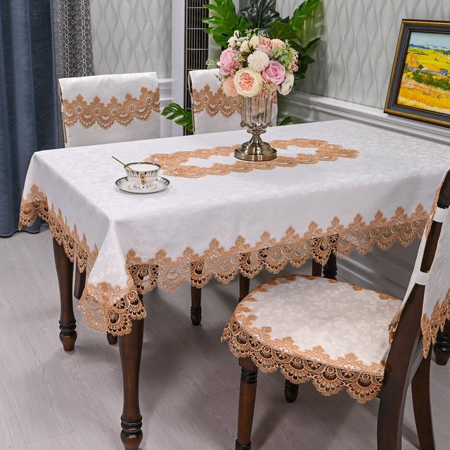 White Tablecloth Rectangle Table Cloth Luxury Embroidery Lace Dining Table Cover Chair Cover Towels Table Juppe Dust Cover