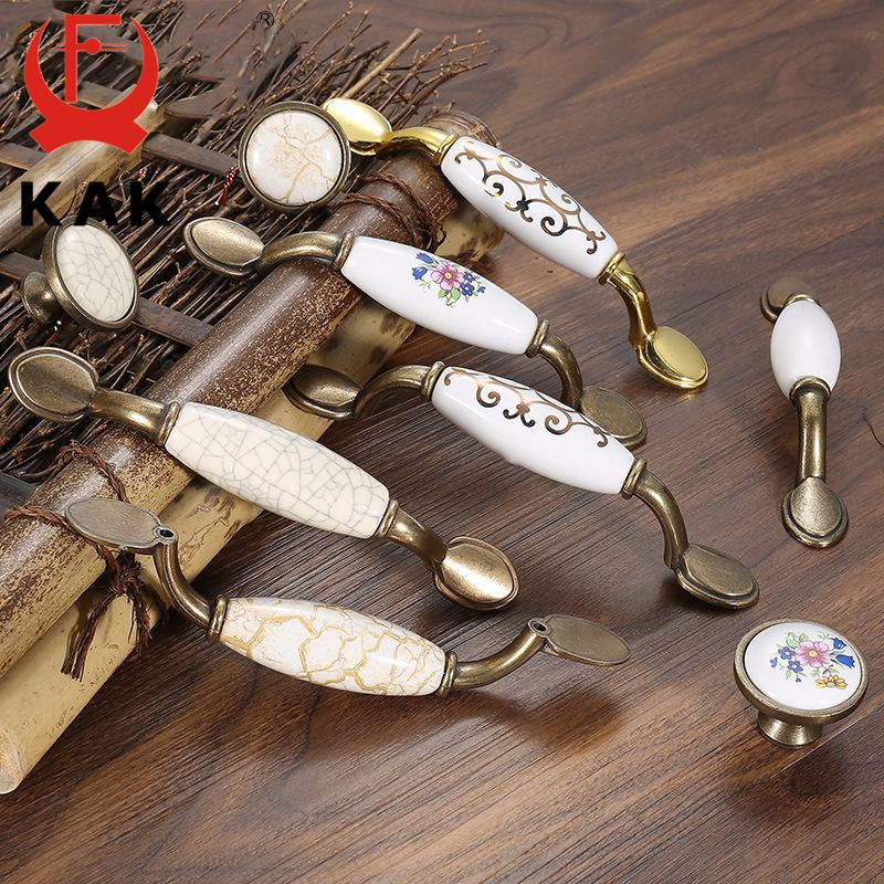 KAK Античный Бронзовый Керамический Ручки для Шкафа Ручки для Выдвижных Ящиков из Цинкового Сплава Кухонный Шкаф Дверная Ручка Европейская Мебельная Ручка Фурнитура