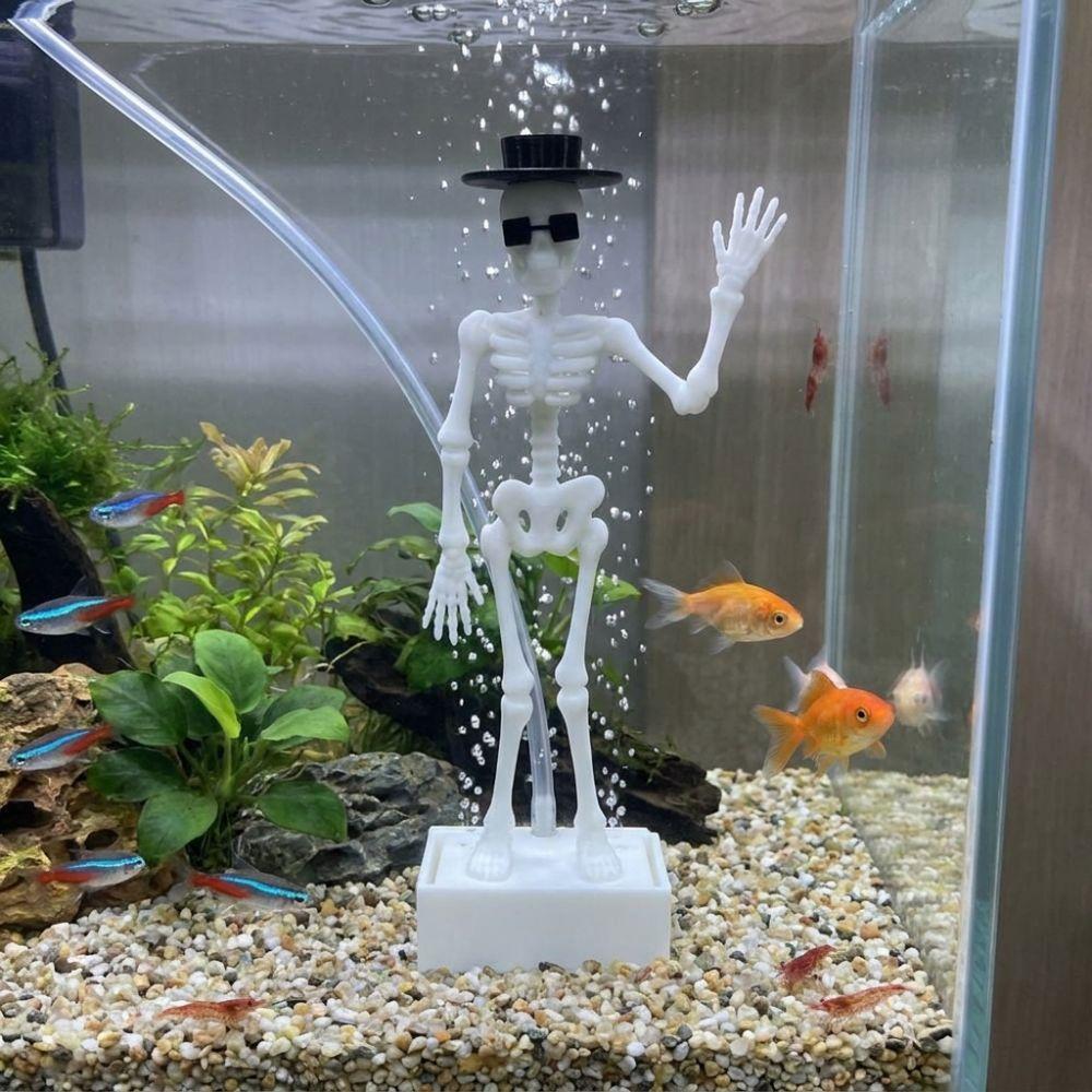 Wear Hat Sunglasses Fish Tank Dance Skull Ornament Movable Oxygen Skeleton Aquariums Enthusiasts