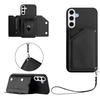 For Samsung Galaxy S24 FE Case Card Holder Kickstand Skin-Touch Phone Cover with Wrist Strap