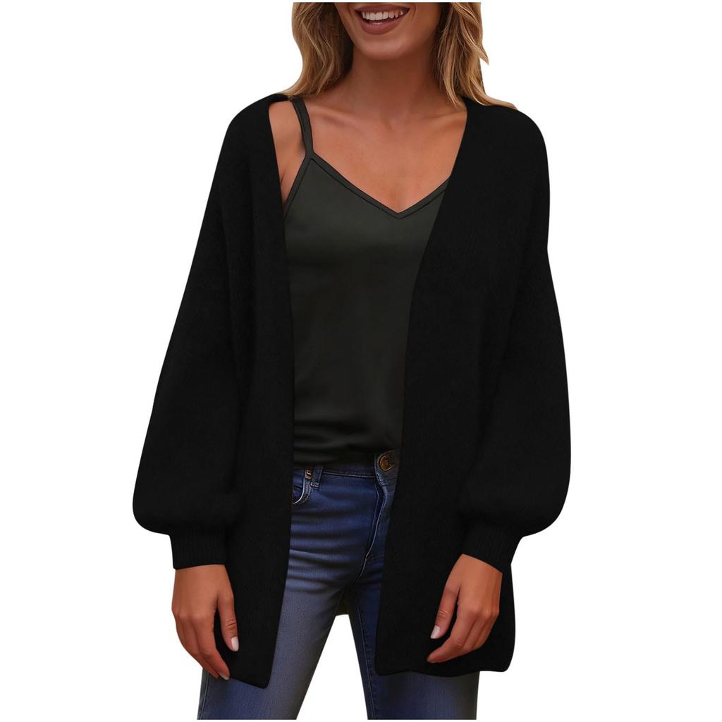 Женский однотонный свитер свободного кроя с V-образным вырезом, вязаный кардиган-жакет