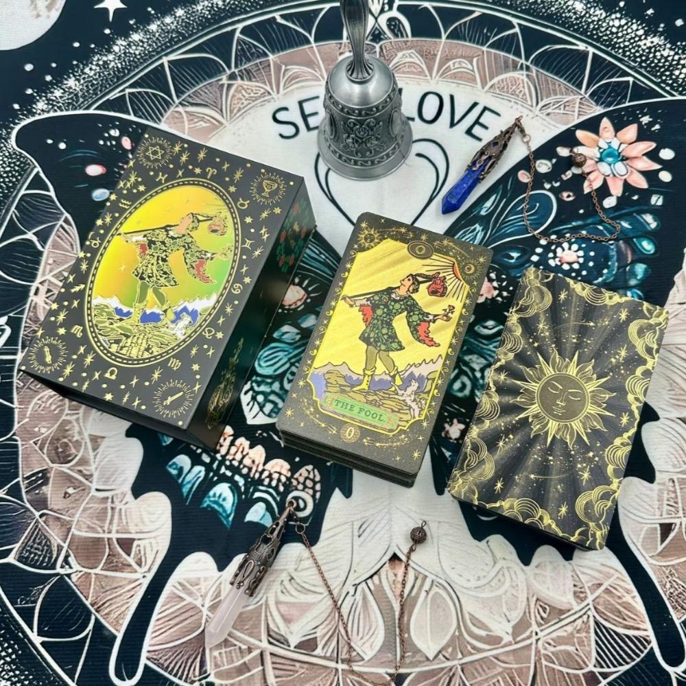 Черная позолоченная колода мистических карт Таро, инструмент для гадания с роскошной отделкой 12*7 см 78 шт. водонепроницаемых карт на основе системы Райдера