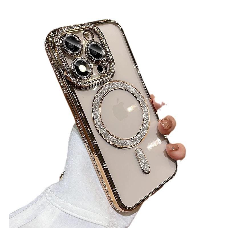 Применимо для iPhone 11 с блестящей кромкой, стразами, магнитной, гальванизированной крышки для мобильного телефона, Apple 11promax, прозрачный силиконовый защитный чехол
