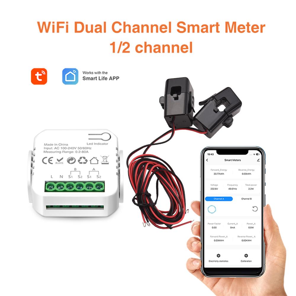 Smart Energy Meter Power Consumption Monitor with 2 80A CT Clamp Electrici Statistics Current Electrici U for Detecting Solar Photo