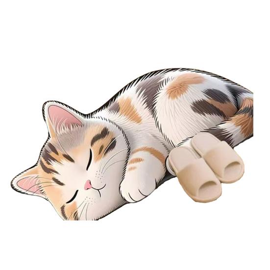 Floor Mat Non-Slip Backing Cat Design Easy Maintenance Versatile Rug Living Room