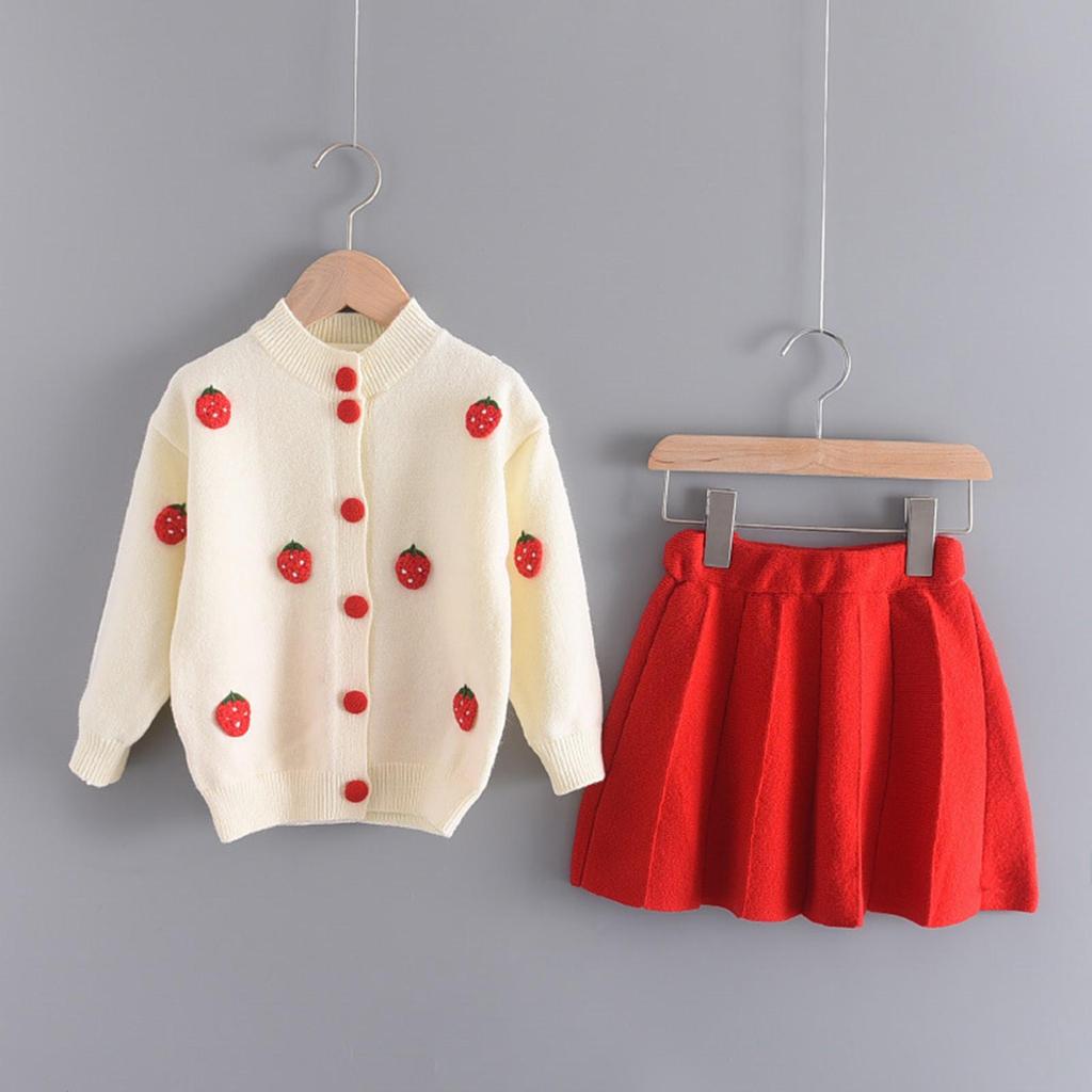 Toddler Kids Children Baby Girls Floral Knitted Cardigan Sweater Coats Skirt Set