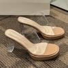 Transparent Sandals Women's High Heels Summer 2025 New Thick Heel Waterproof Table Versatile One-character Crystal Heel Cool Slippers