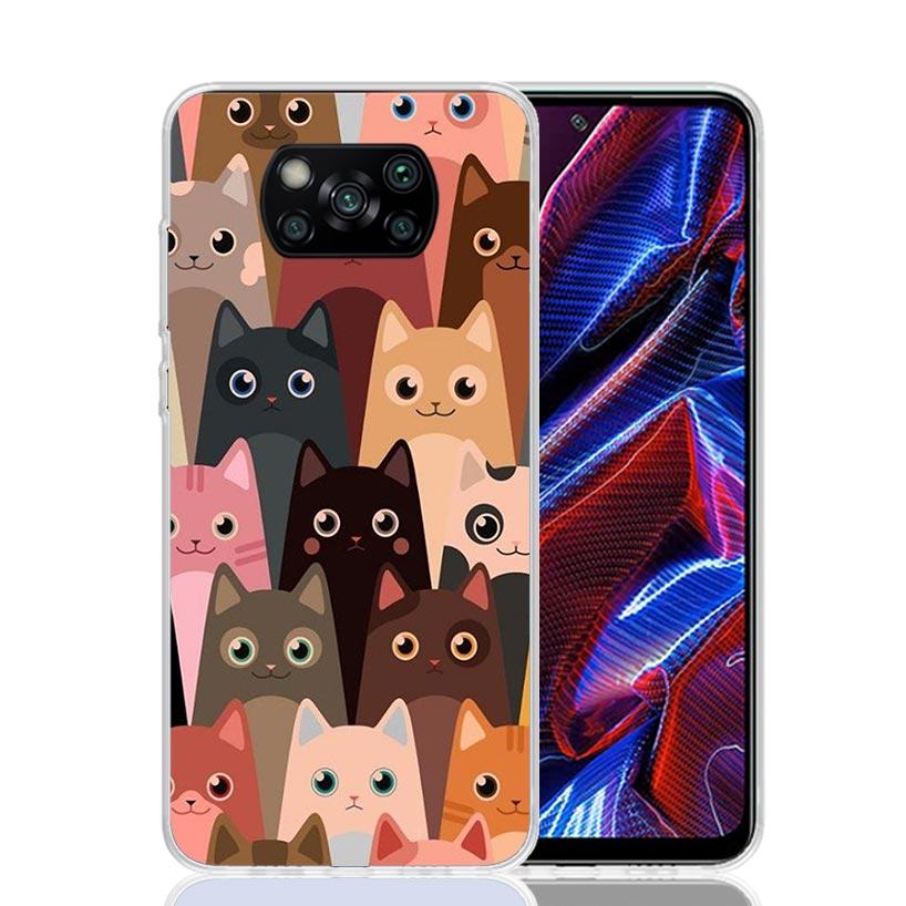 Cartoon Cute Cats Background Case Phone Cover for Xiaomi Poco X3 Nfc X5 X6 X7 X4 Gt F6 F5 Pro F4 F3 M5S M5 M4 M3 5G Trend Fundas