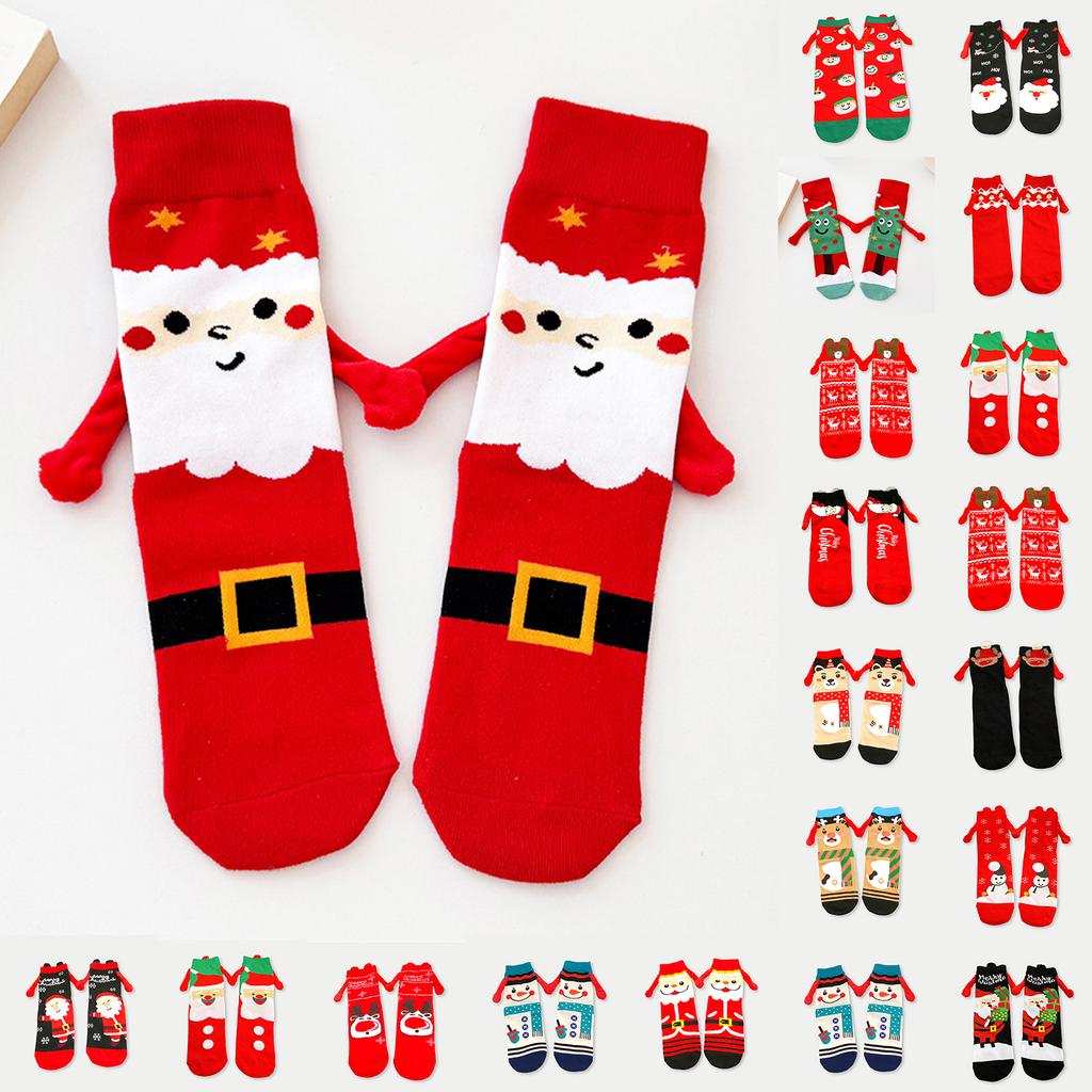 Женские магнитные носки «Рука в руке», носки средней длины, модные мультяшные рождественские носки