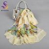 [BYSIFA] Beige Butterfly Silk Scarf Shawl Foulard 160*55cm-Chiffon 100% Mulberry Silk Neck Scarves Large Wrap For Women 160*55cm