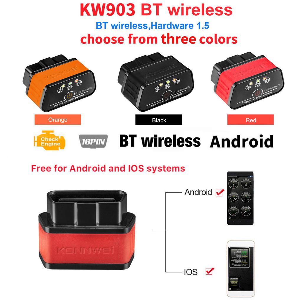 KONNWEI KW903 BT 4,0 беспроводной OBD-II автомобильный диагностический сканер инструменты автомобильный детектор тестер сканер для