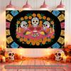Candles Skulls Sugar Skull Themed Backdrop Banner, Polyester for Party Decor & Photo Props