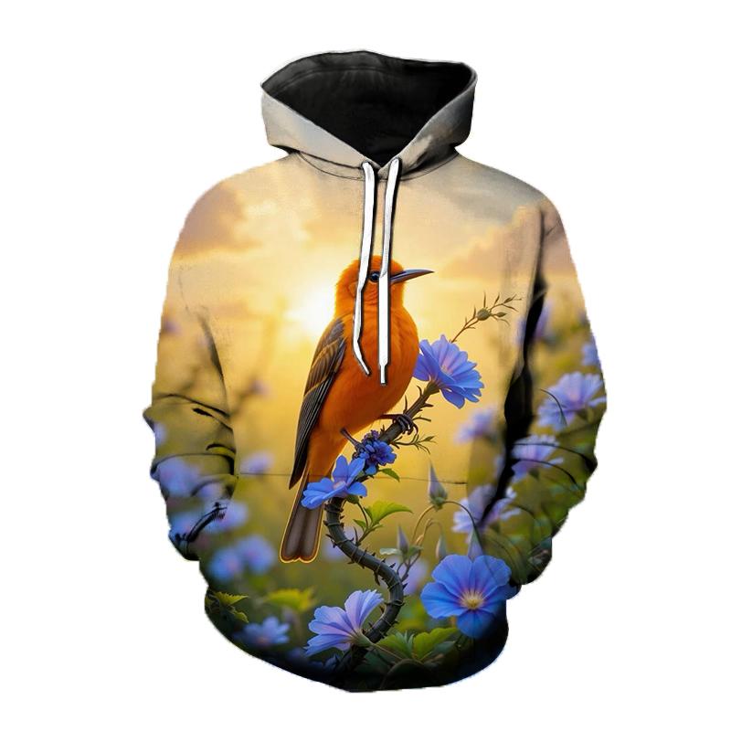 Худи с рисунком птиц Золотой щегол 3D-принт Мужская Женская Мода С длинным рукавом Толстовки с капюшоном Оверсайз Y2k Пуловер Мужская Топ Одежда