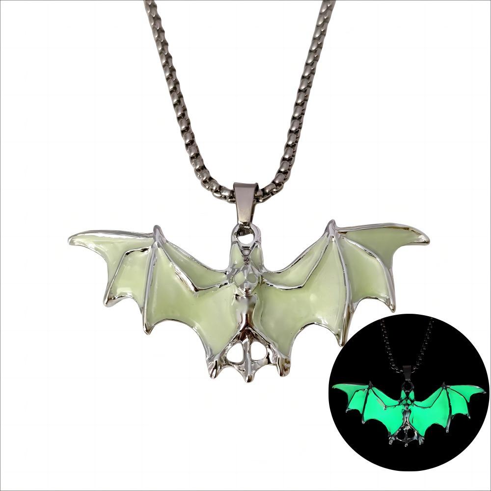 Bat Luminous Pendant Necklace Zinc Zinc Alloy Hip Hop Neck Chains Noctilucent Halloween Necklace Gifts