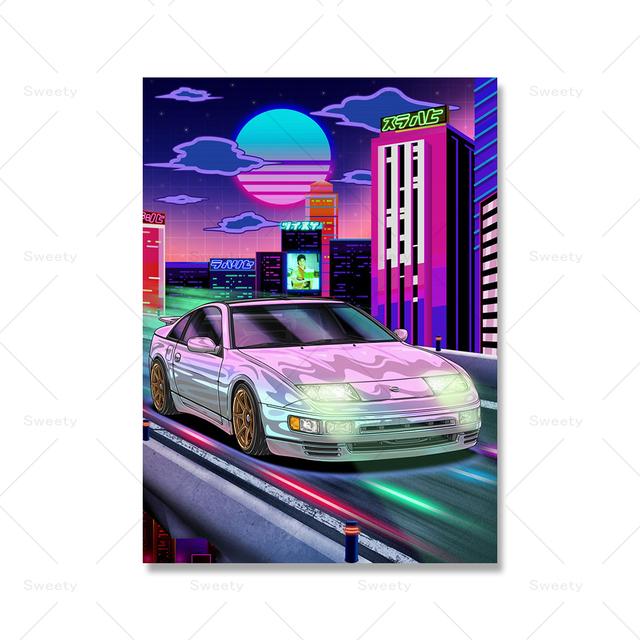 Неоновый панк гоночная игра Stree Wall Art Poster крутая картина с автомобилем детская комната для мальчиков украшение холст печать изображение