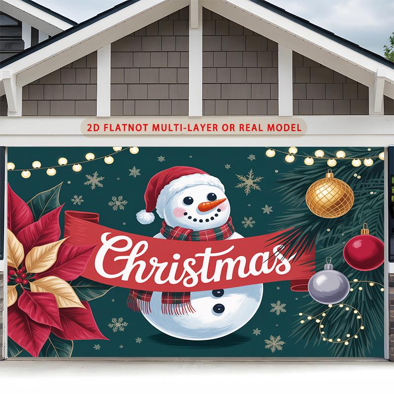 Party Backdrop Christmas Flat Festive Snowman Poinsettia Ornament Multi Layered Celebrations Photo Background Decor Front Door Decor