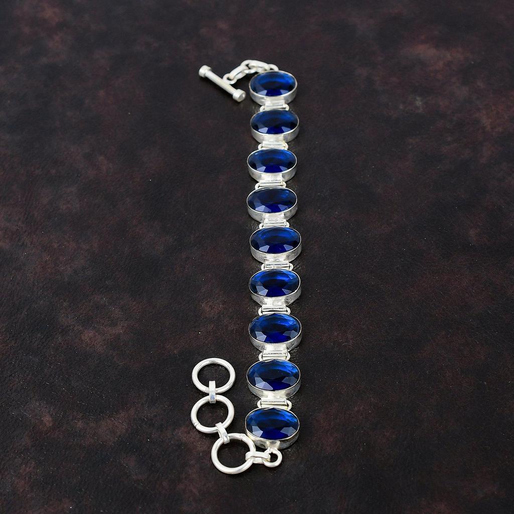 Faceted Tanzanite Quartz Bracelet Real Gemstone Jewelry 925 Sterling Silver Bracelet Adjustable Chain Bracelet Handmade Jewelry Gift For Mom