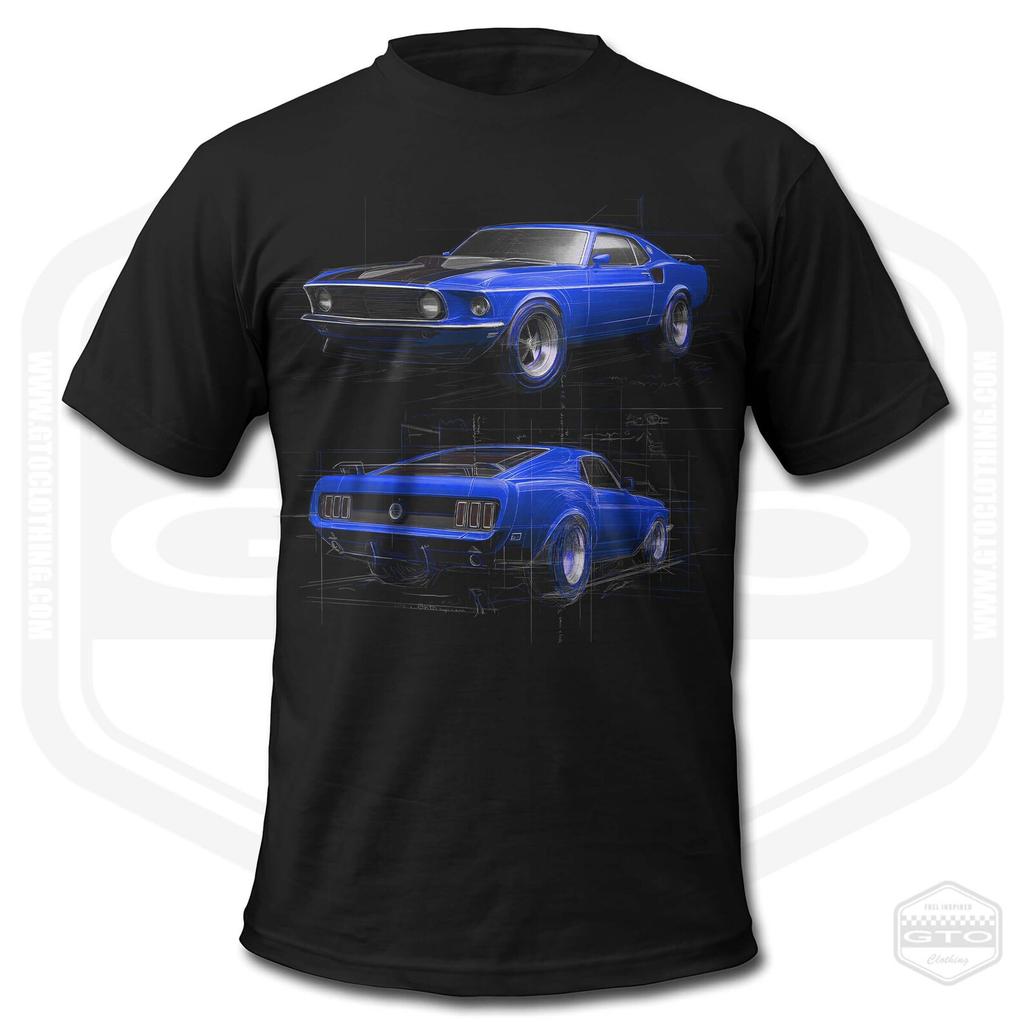 1968 Mustang Concept Blue T-Shirt Men American Pony Car Fan Art