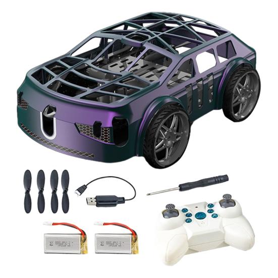 Мини-радиоуправляемая летающая машина 2-в-1 с управлением, игрушка-дрон-машина, светодиодные огни, легко летает, пульт