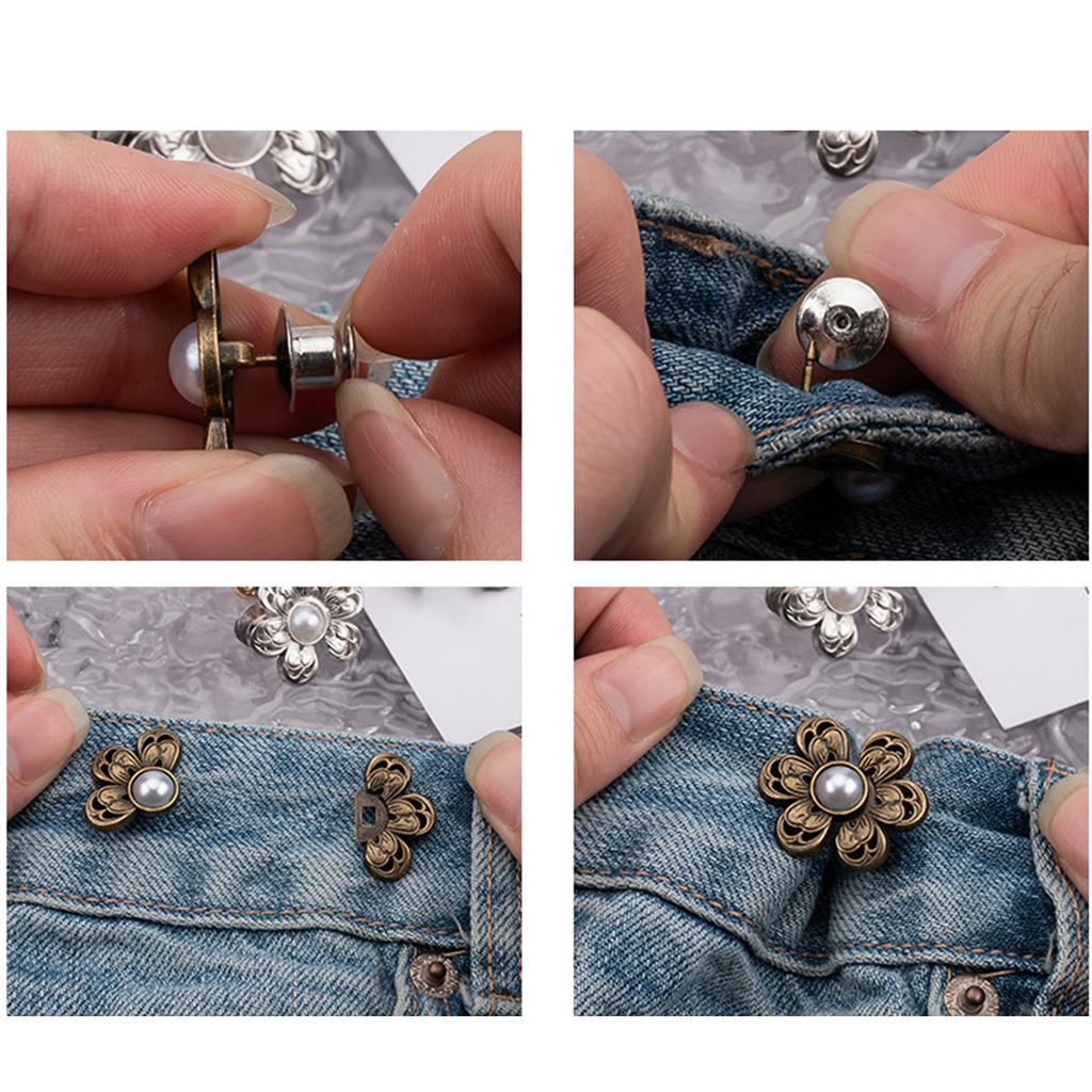 3PCS Pearl Flower Waist Buckle Cincher Clip Waist Brooch Hook for Jeans Pants Plated Waist Tightener Clip Skirt Adjuster