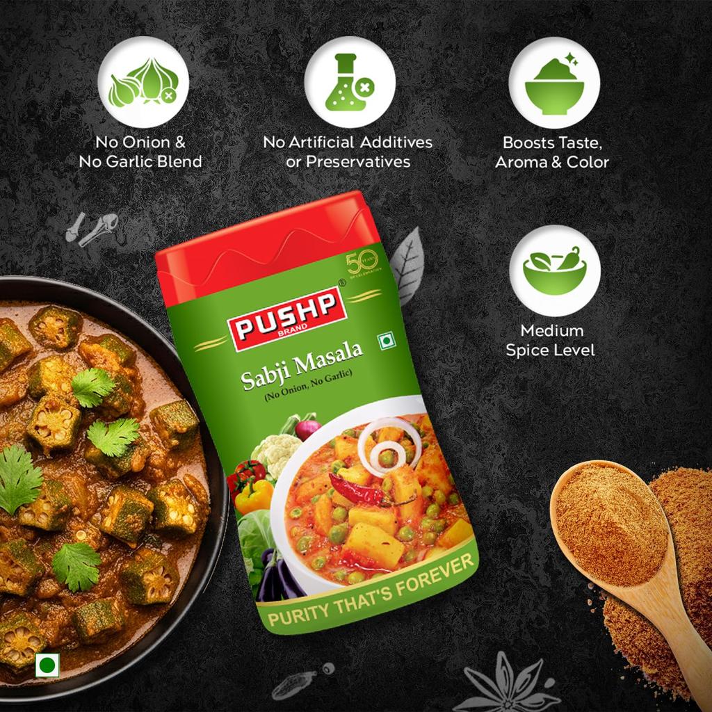 Pushp Sabji Masala 500 г Банка Упаковка из 2 штук Премиальная индийская смесь специй для овощей Многоцелевая приправа для карри Для кухни