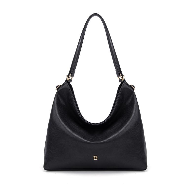 Elle Autumn Series Fashion Versatile Commuter Solid Color High-End Synthetic Leather Tote Shoulder Bag Large Women bags Gray Black E85F1260689