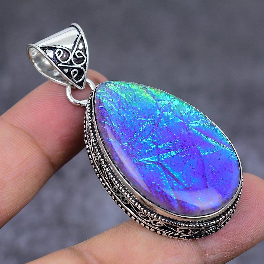 Подвеска из натурального фиолетового триплетного опала из стерлингового серебра 925 пробы 2,21 дюйма m3d41