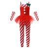 Girls Candy Cane Costume Santa Claus Christmas Sleeveless Stripes Print Tulle Peplum Long Jumpsuit with Arm Sleeves