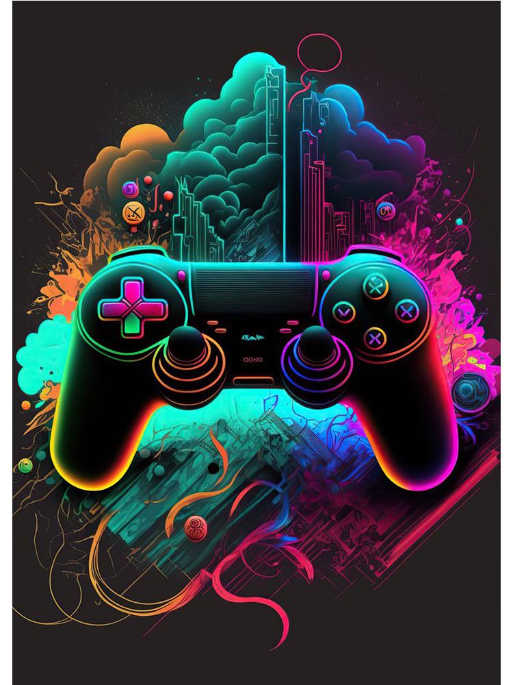 Неоновый красочный геймерский контроллер, крутой игровой настенный художественный холст, живопись, поп-арт, постеры и принты, декор для комнаты, подарок, Cuadros, без светодиода