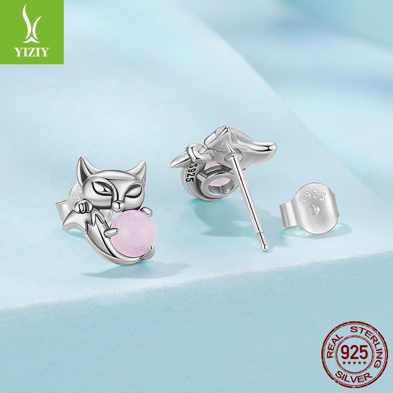 Серьги-пусеты из стерлингового серебра 925 пробы с розовой лисой, изысканные и маленькие серьги-пусеты с животными для женщин
