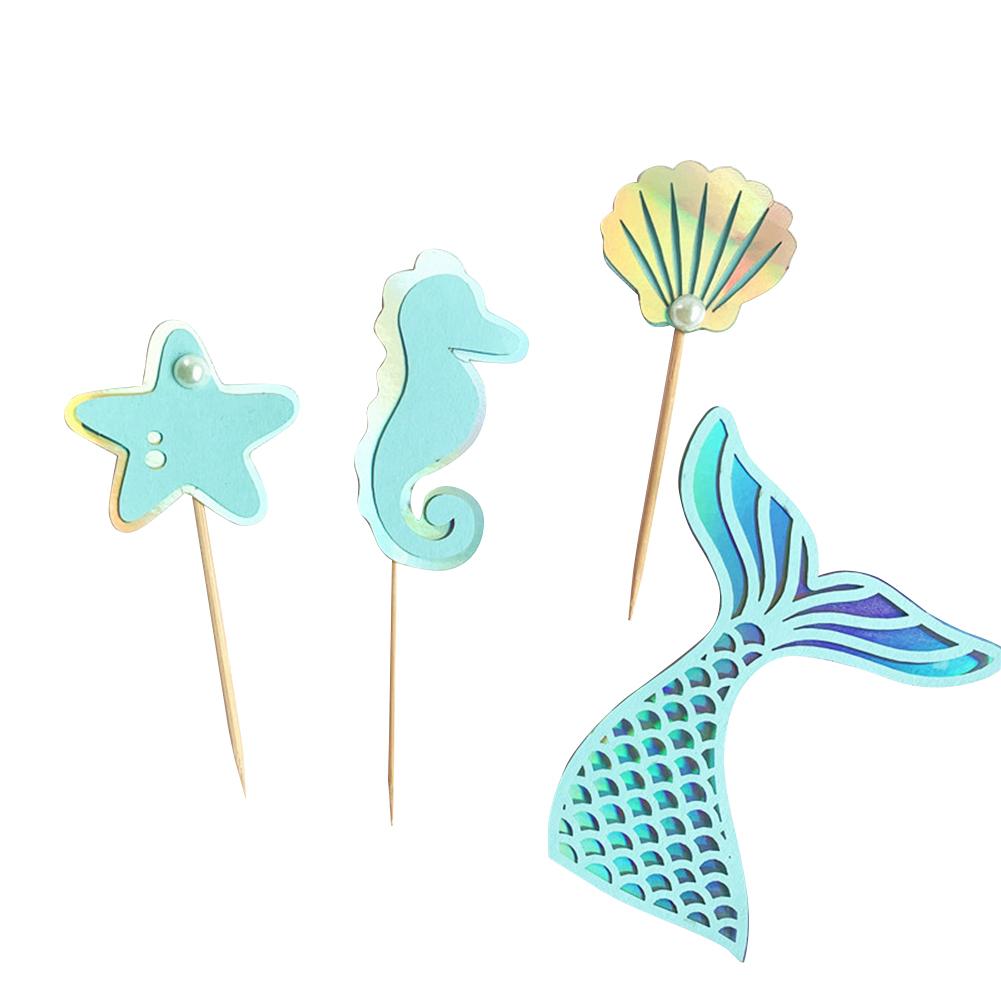Colorful Paper Cake Topper Set Beautiful Practical Ocean Style Baking Cake Decoration Card Multipurpose Dessert Ornaments