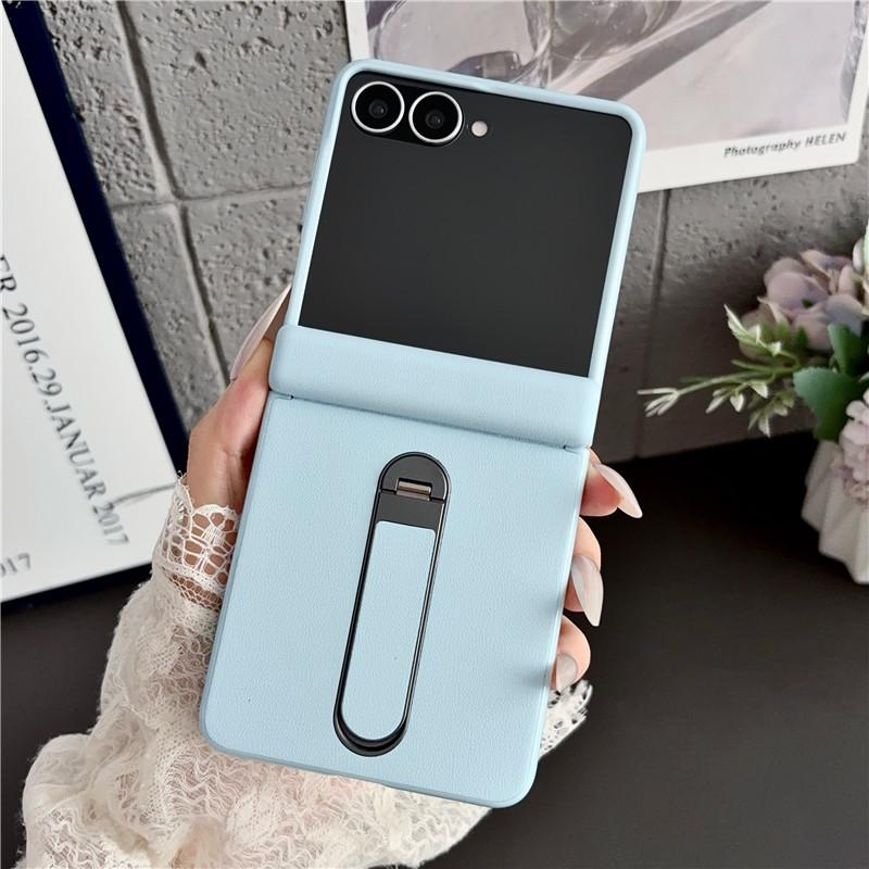 Luxury Vegan Leather Stand Case for Samsung Galaxy Flip 8 Shockproof With Tempered Glass Screen Protector Hinge Protection Cover