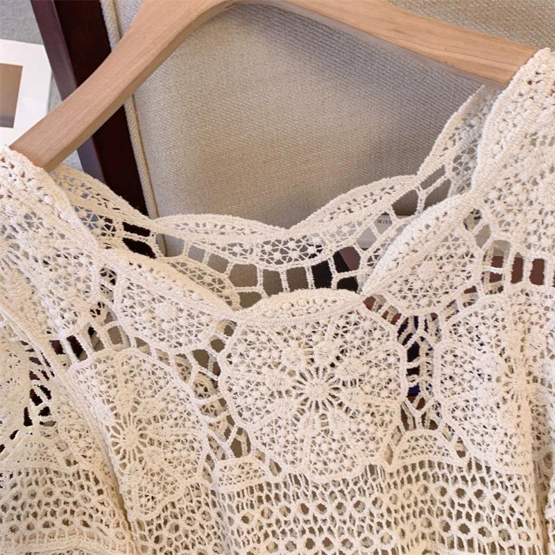 Dimanaf 2025 New Summer Women Long Knitted Dress Asymmetry Sleeve Basic Fashion Lace Dresses Casual Loose