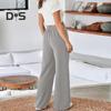 Женские брюки, эластичные, с высокой талией, прямые, широкие, длинные брюки, однотонные, свободного кроя, длинные брюки с карманами, повседневная одежда