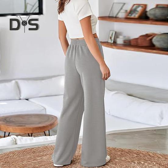 Женские брюки, эластичные, с высокой талией, прямые, широкие, длинные брюки, однотонные, свободного кроя, длинные брюки с карманами, повседневная одежда