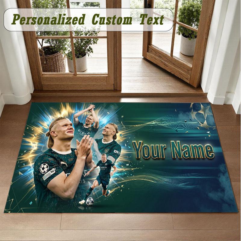 Crystal Velvet Square Rug Custom NameErling Haaland Pattern Non Slip Home Floor Decor Rug
